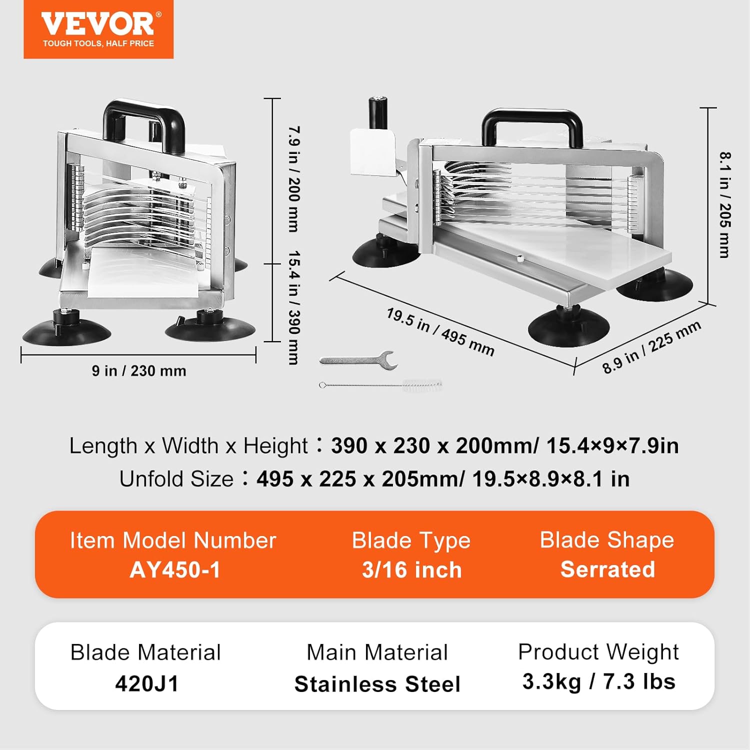 VEVOR - Coupe-tomates - 4,8 mm - Acier inoxydable, pieds antidérapants