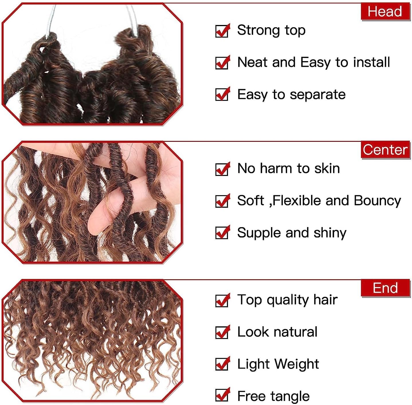Xtrend - Bohemian Faux Locs - 24 pouces - 8 packs, wavy, pré-bouclés, 12 mèches - T30#
