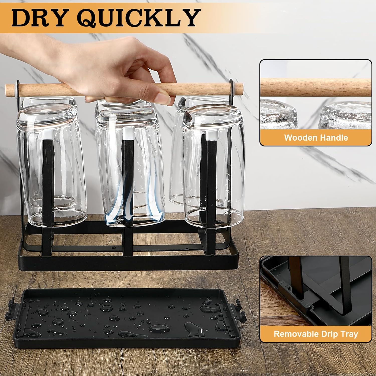 Royouzi - Porte-bouteilles 6 places - bac égouttoir - acier noir