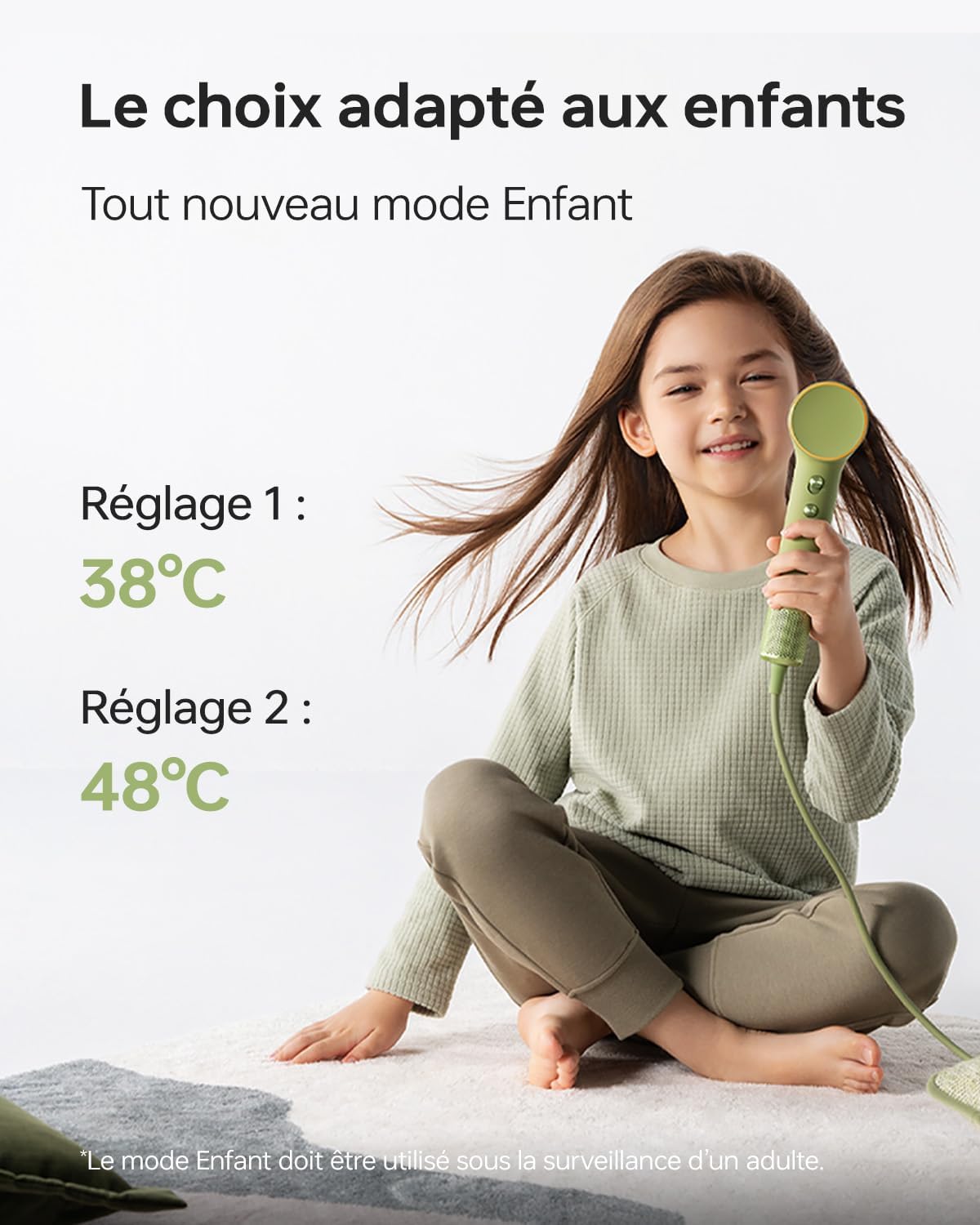 Laifen - Mini sèche-cheveux - 299g - ions négatifs, moteur brushless, séchage rapide, mode enfant, buse magnétique, 200M