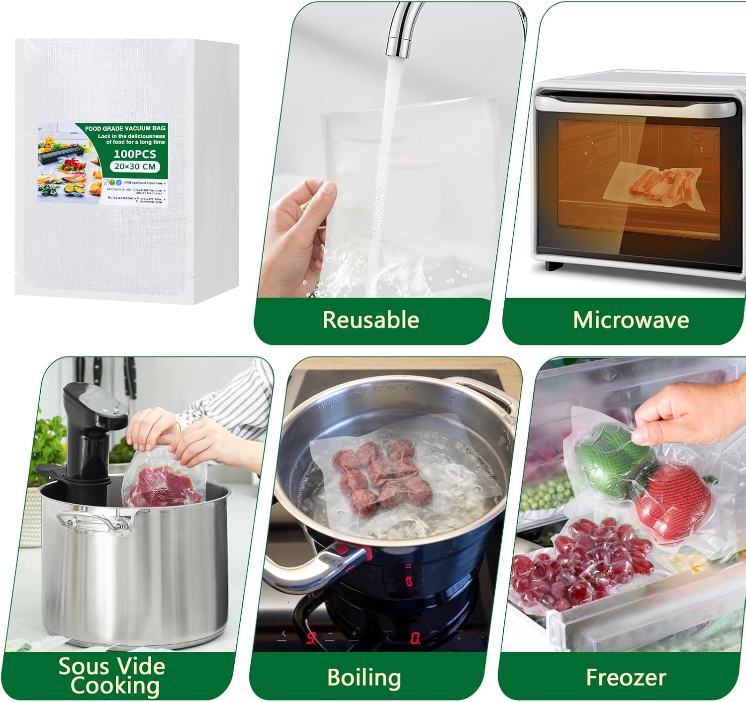 Vinabo - Sacs sous vide gaufrés - 20x30 cm - 100 sachets alimentaires