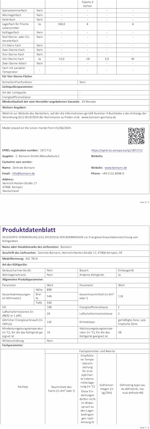 Bomann - réfrigérateur encastrable 118L, LED, auto-dégivrage - KSE7810