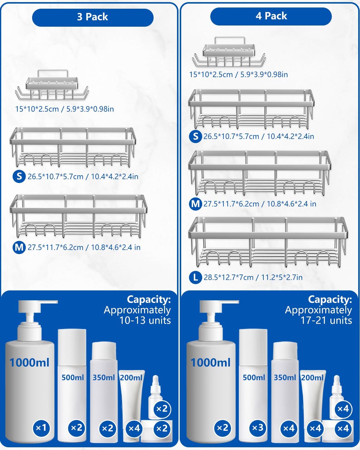 AceMining - étagères salle de bain inox, lot de 3, sans perçage