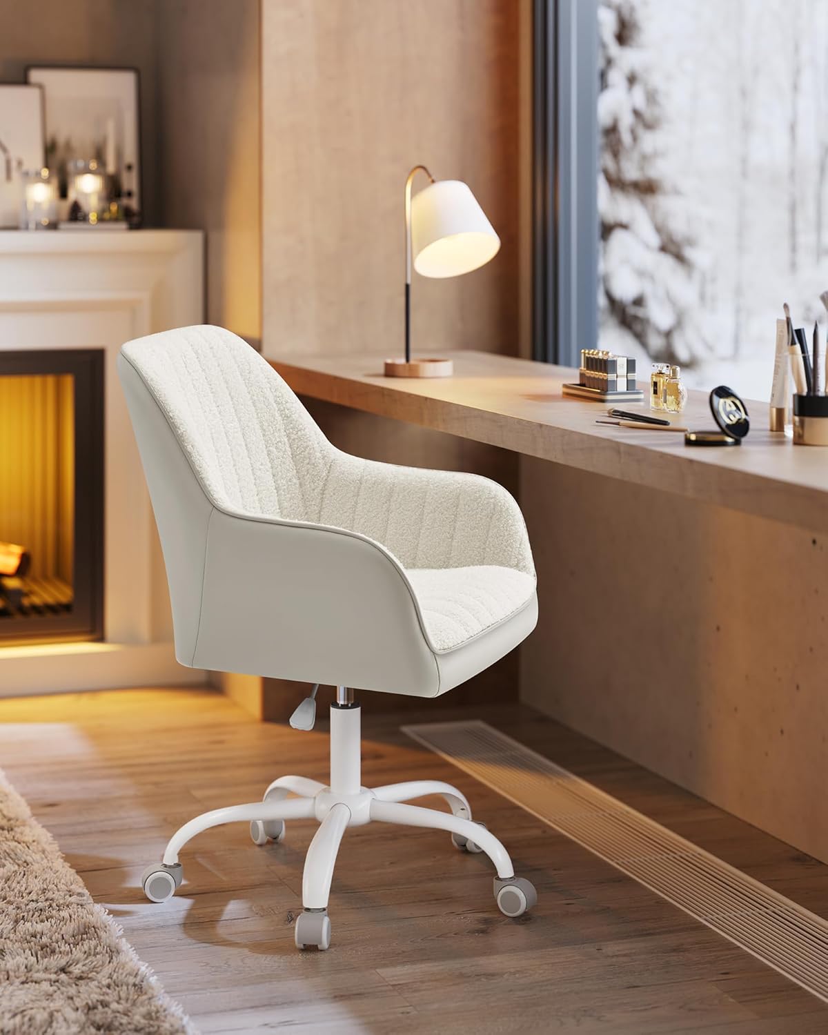 SONGMICS - fauteuil pivotant tissu peluche, hauteur réglable, beige cappuccino, OBG012W01