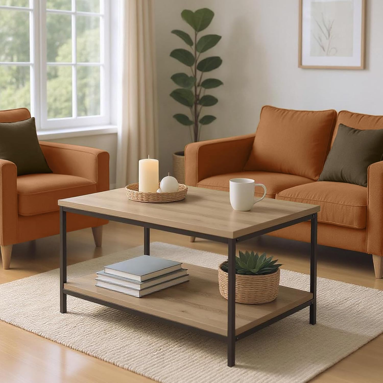 Amazon Basics - table basse rectangulaire, 80x50,5x42 cm, chêne, étagère