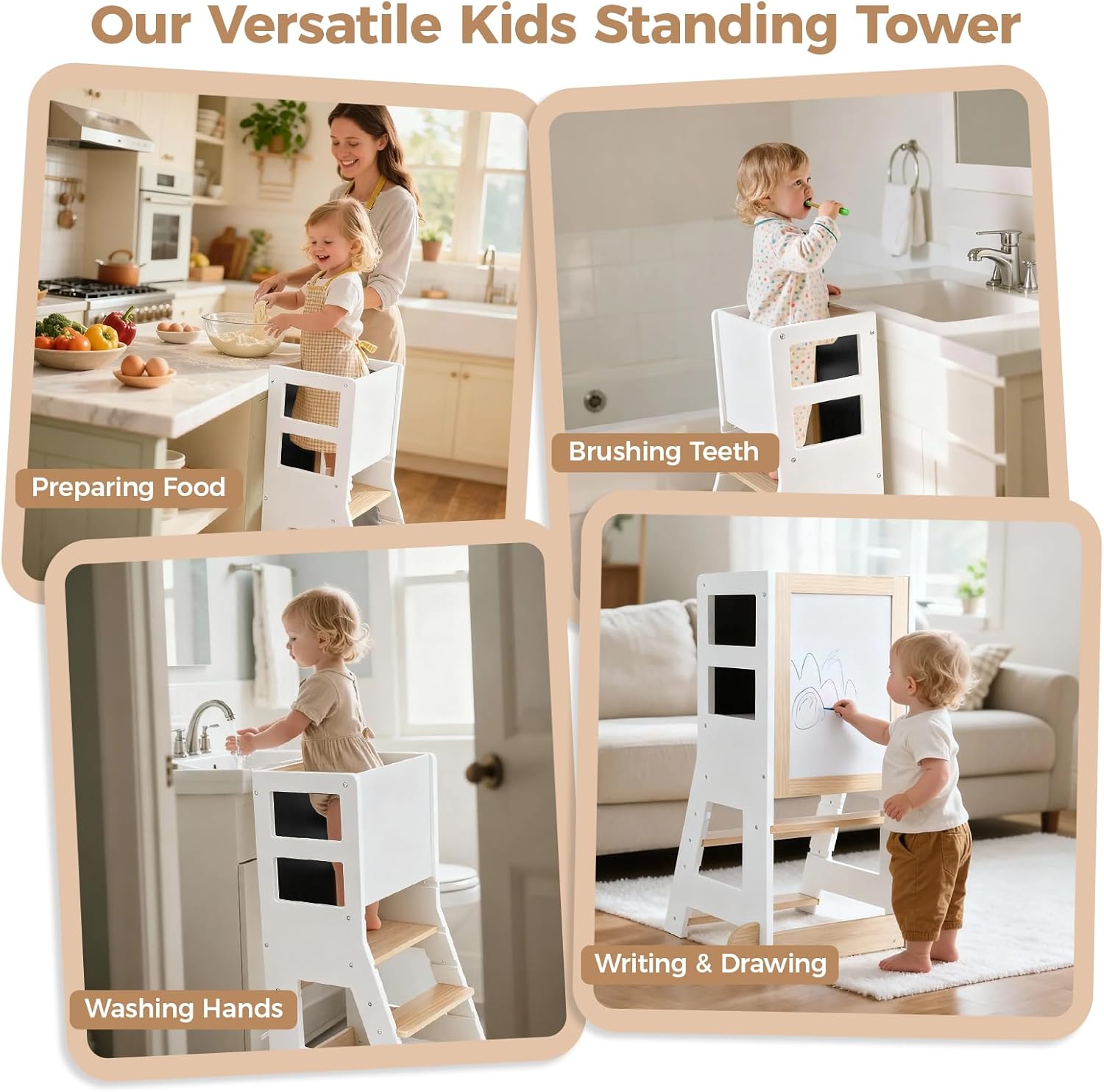 KIDINIX - Tour Montessori ajustable - tableau double-face amovible - dès 1 an