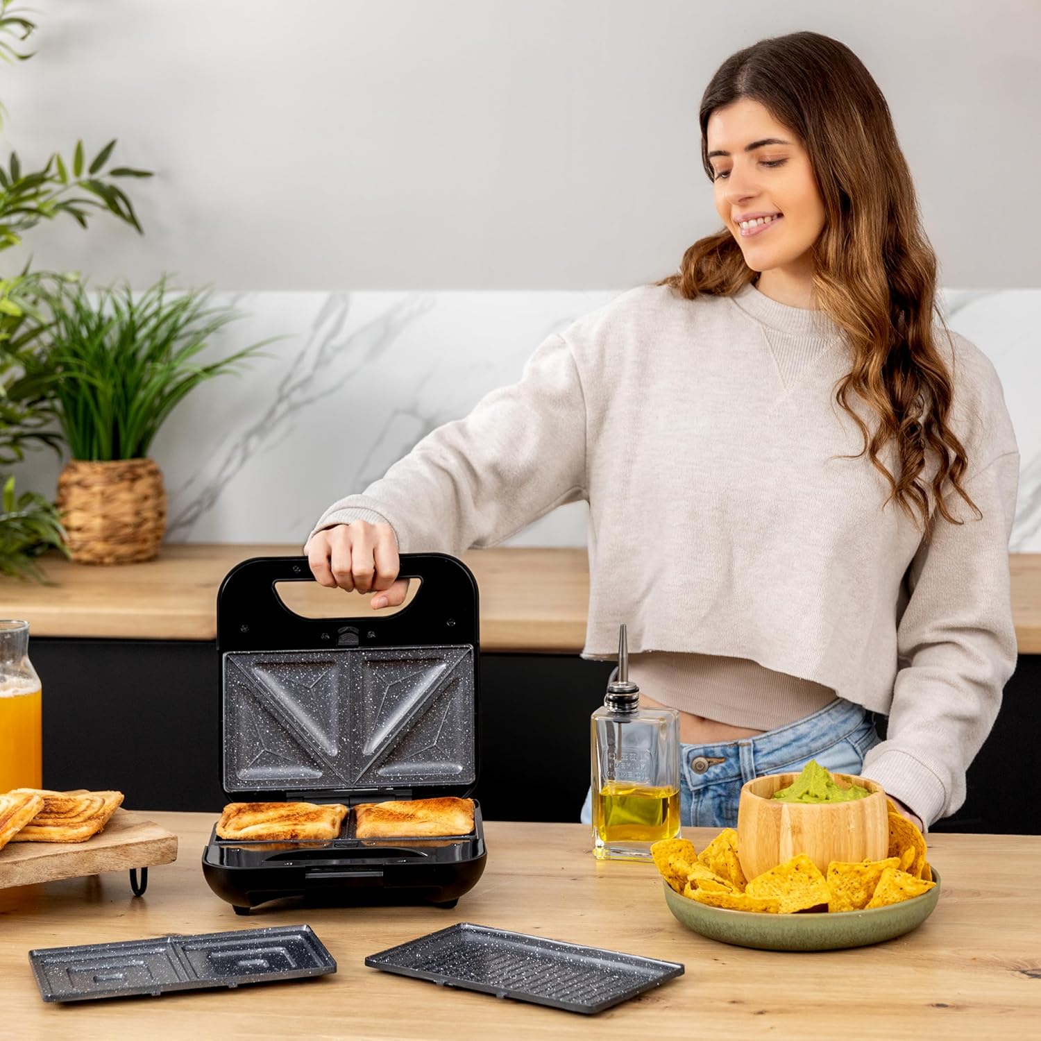 Cecotec - Rock'nToast Combo - 2 sandwiches - 800W, 3 plaques, inox, sans PFOA