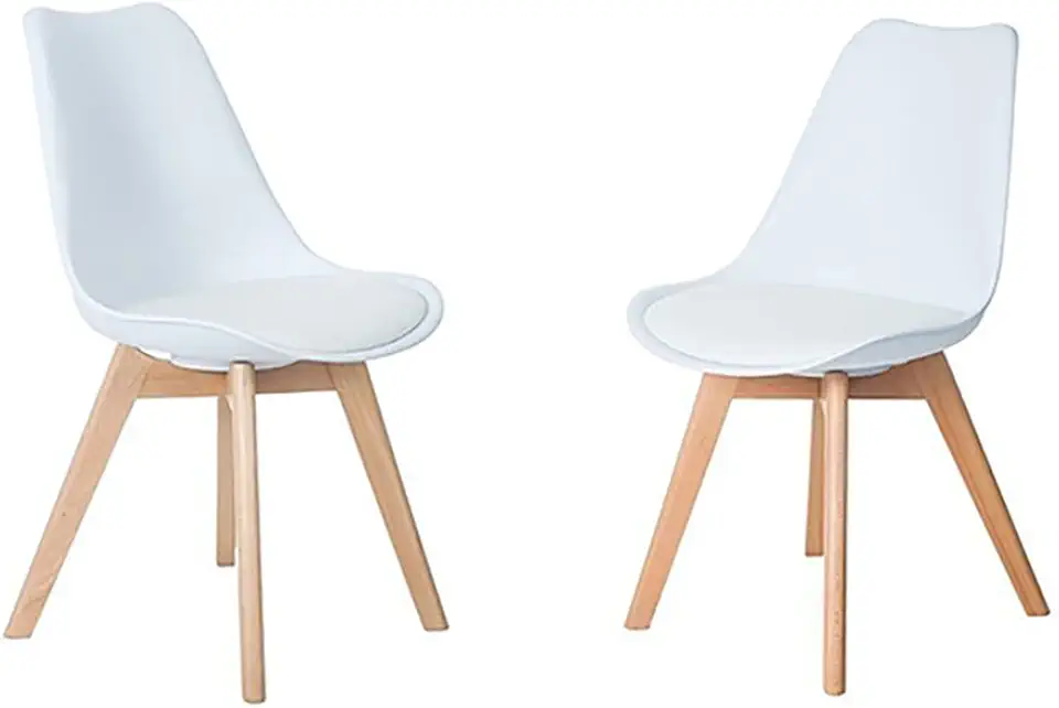 H.J WeDoo - Lot de 2 chaises scandinaves, bois hêtre, assise rembourrée, style nordique, blanc