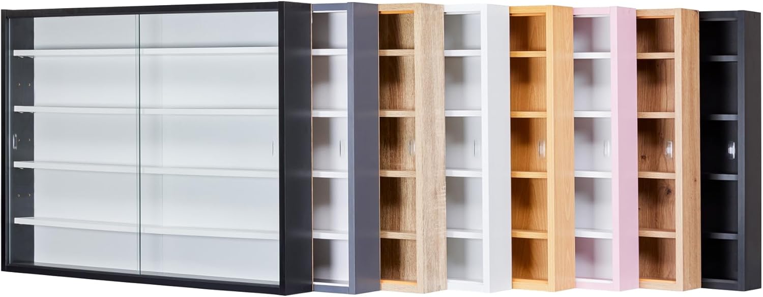 Inter Link - vitrine murale Blacklava - 80x60x9.5cm - 5 compartiments, 4 étagères, MDF noir