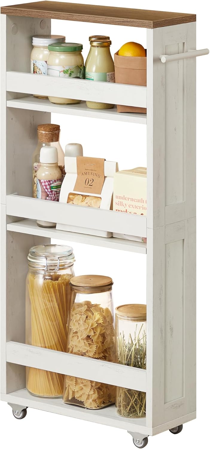 VASAGLE - chariot de rangement 4 niveaux, 15x43,2x86,5 cm, poignée et roulettes, LRC050K01