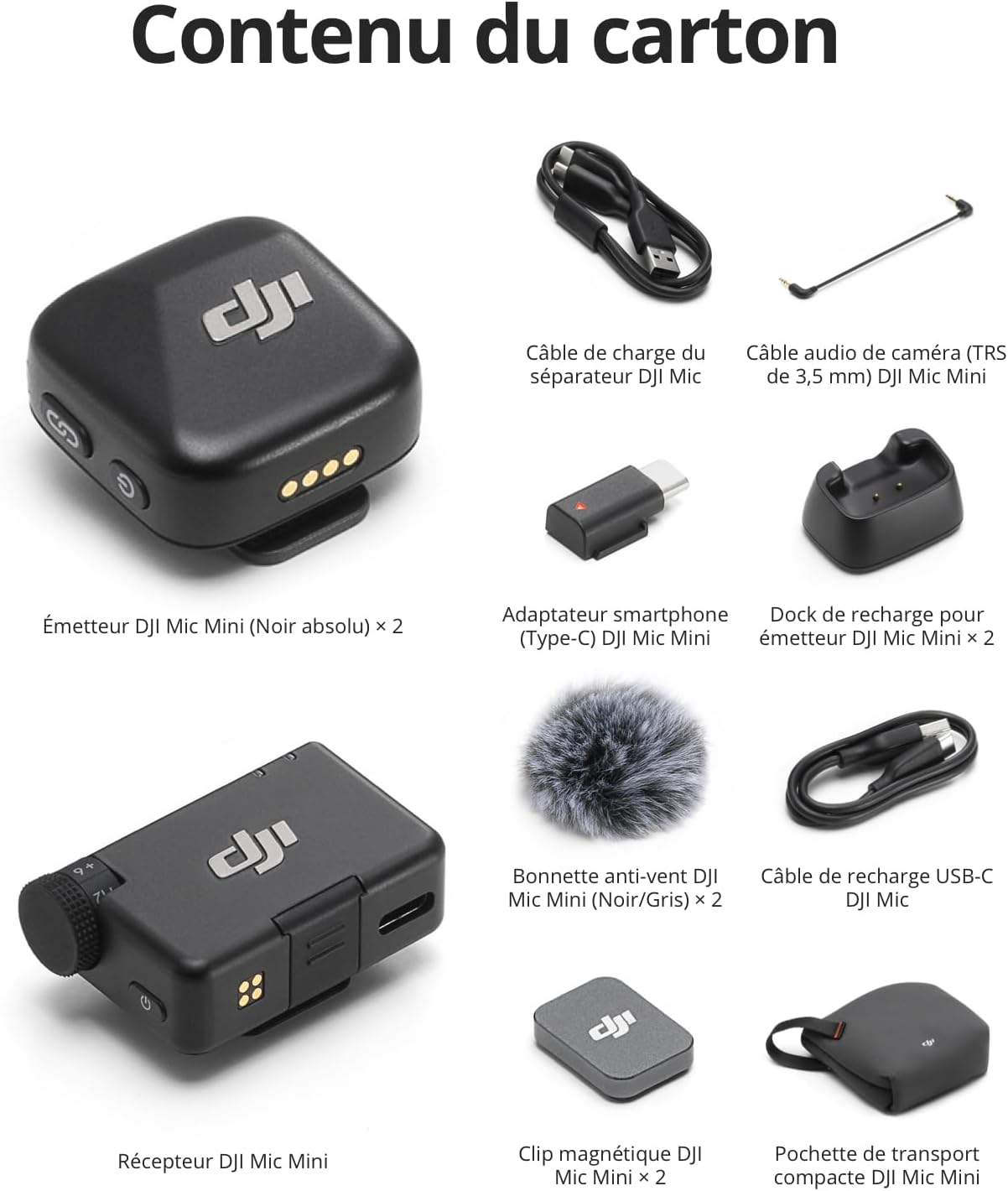 DJI - Mic Mini Série - compact - 2 émetteurs, micro riche, 2 personnes