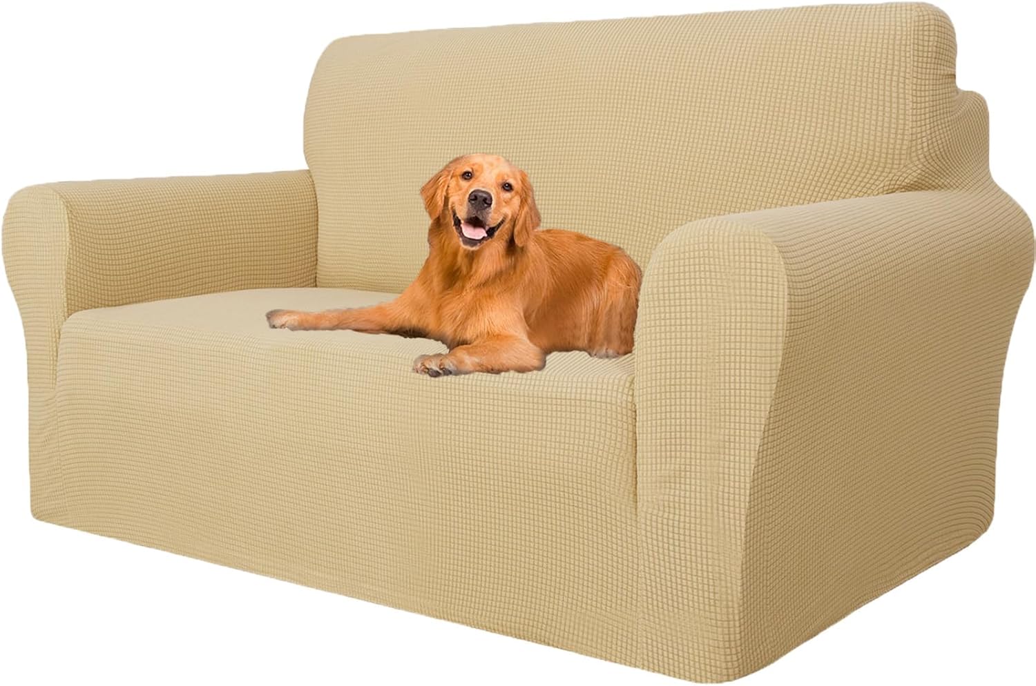 Housse canapé 2 places - extensible, beige jaune, lavable, antidérapante