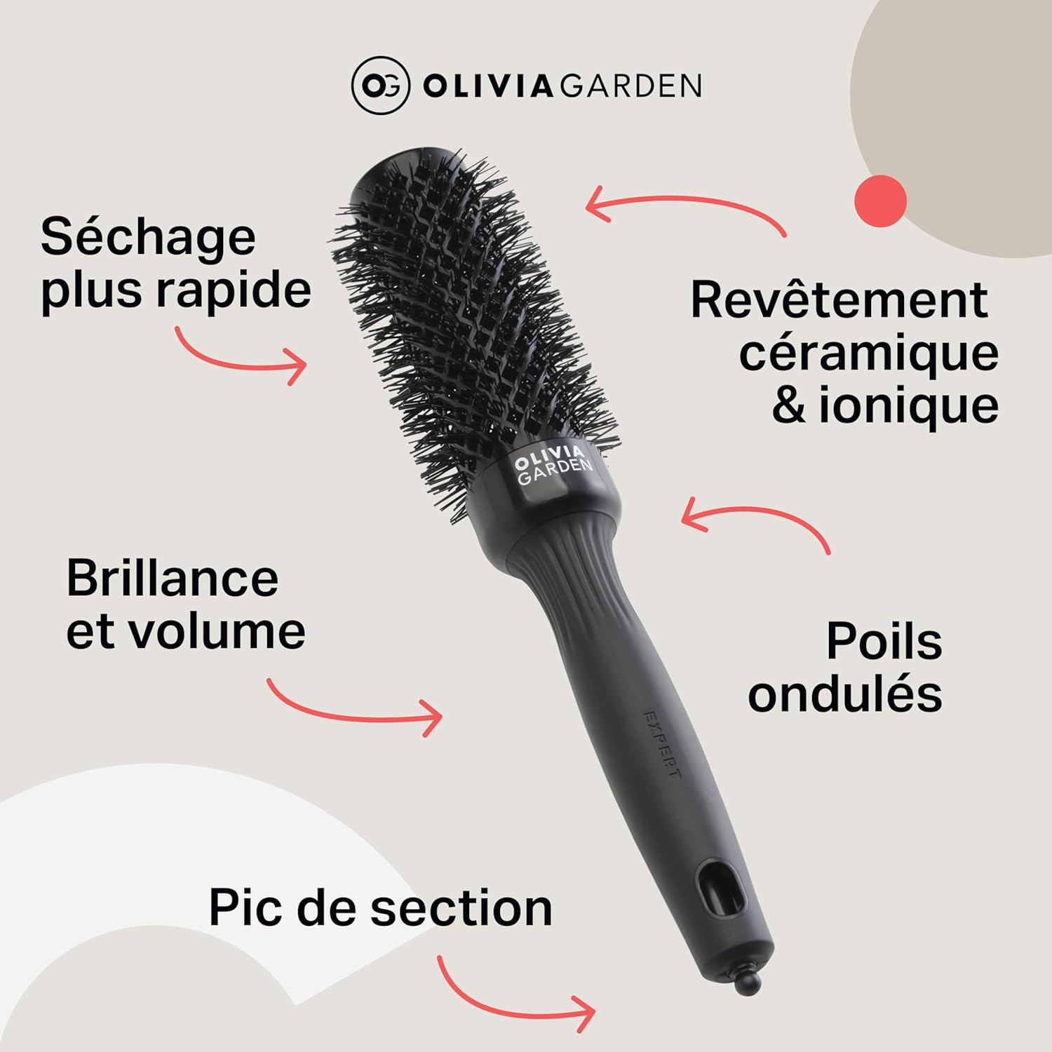 Olivia Garden - Expert Blowout Shine - brosse ronde céramique antistatique, brushing brillant et sans frisottis