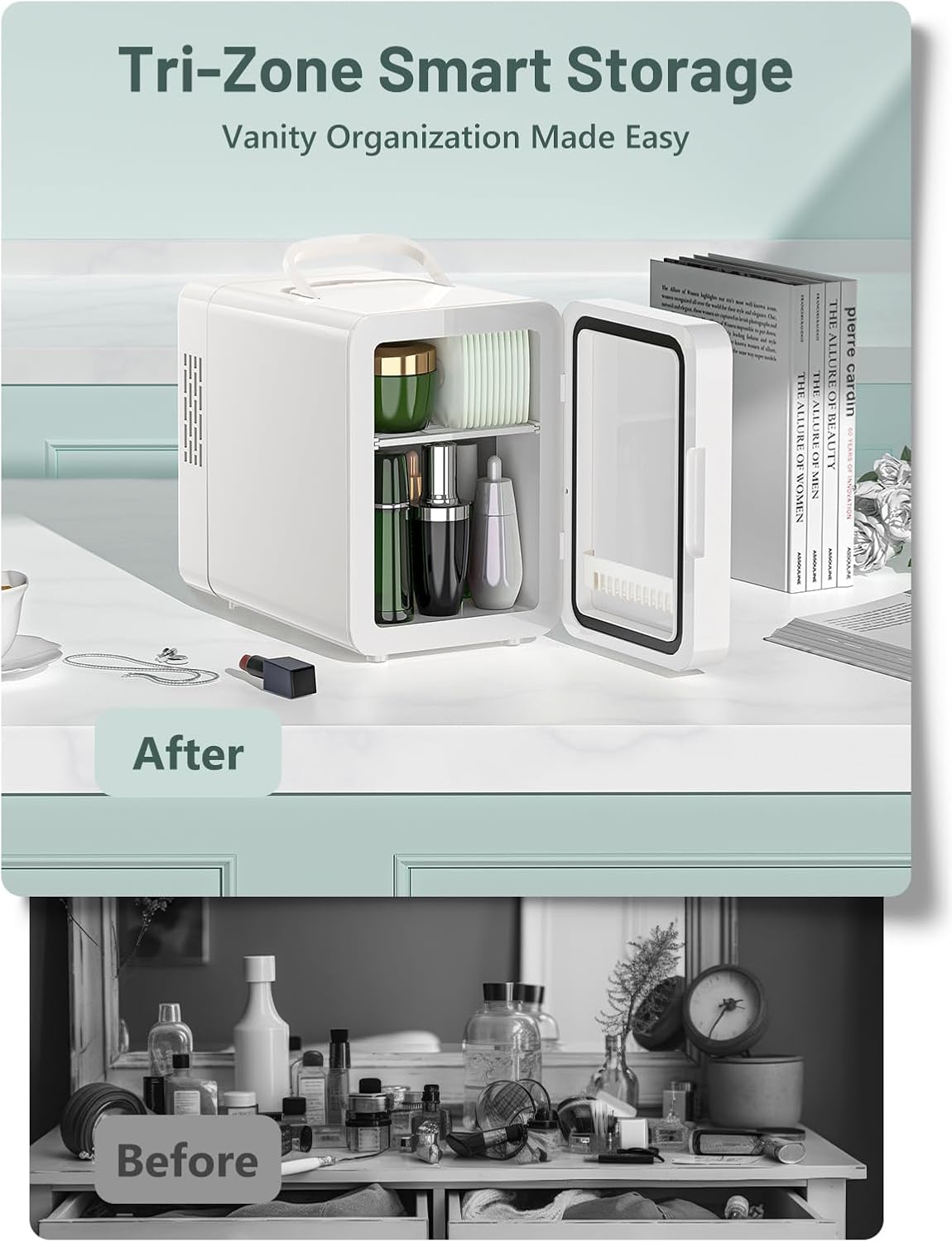 VINATO - Mini Frigo 6L - miroir LED - froid/chauffe - portable chambre