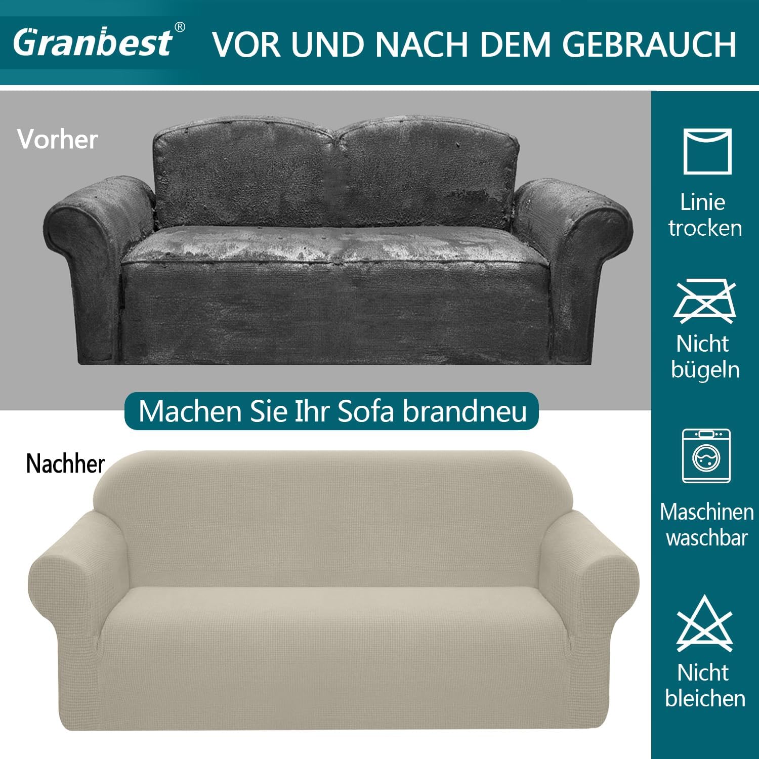 Granbest - housse de canapé stretch imperméable 2 places - spandex jacquard, mousse antidérapante