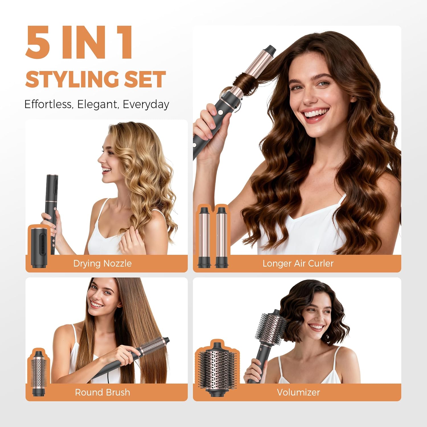 OKWRAP - Air Styler 5 en 1 - 1300W - Brosse multifonction cheveux 110000 TR/MIM