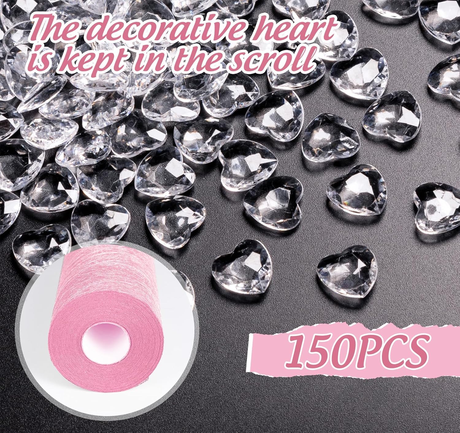 Chemin de table non tissé - ruban rose 23x300cm - 150 cœurs décoratifs