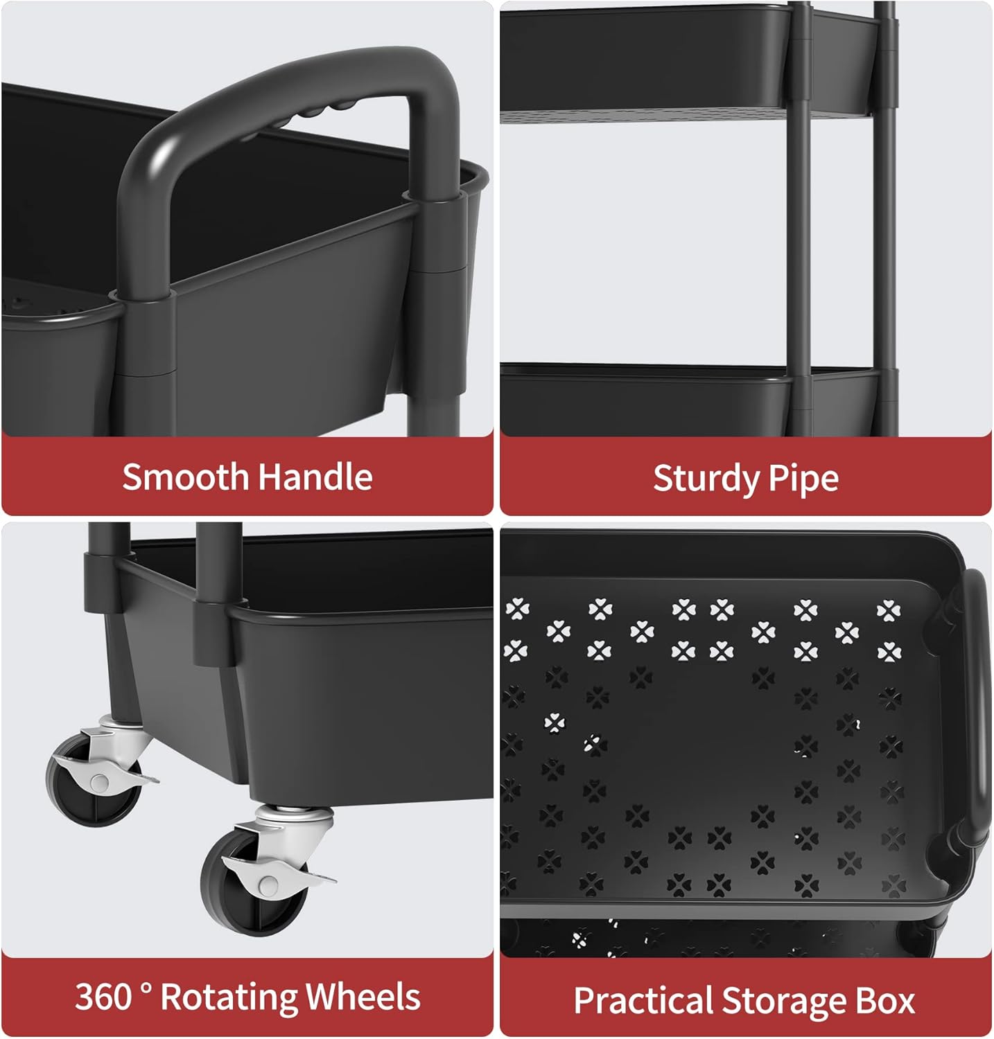 Sywhitta - Chariot Roulant 3 couches, plastique, 39x29x76cm, rangement mobile