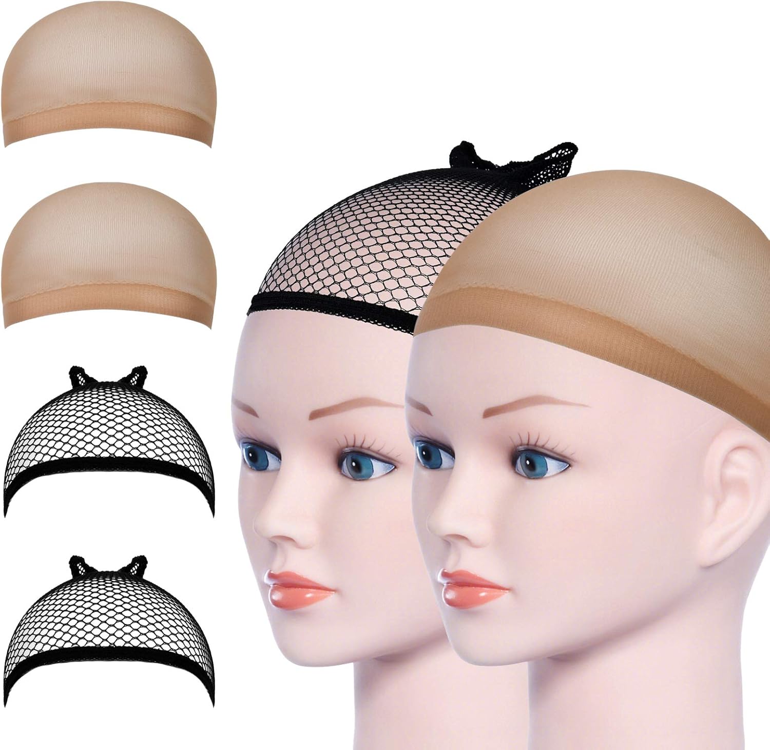 URAQT - Bonnet de perruque nylon, lot de 4, nude et noir, unisexe