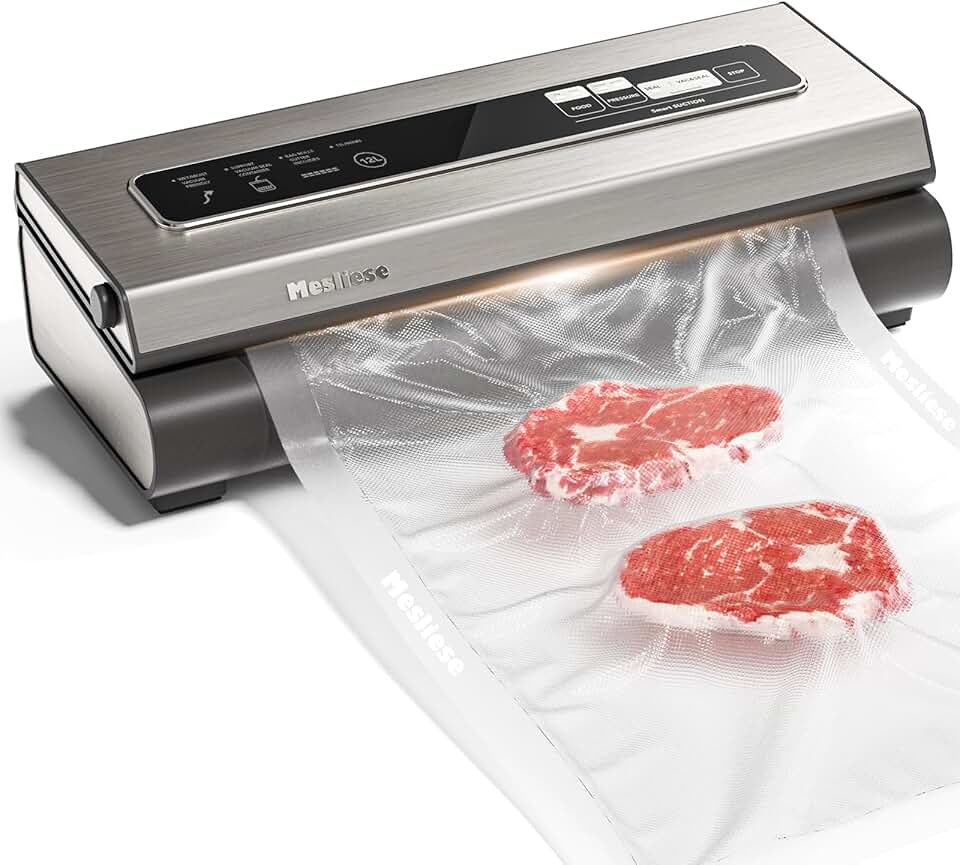 Mesliese - Machine Sous Vide 6-en-1, compacte, modes sec/humide, 2 rouleaux, 5 sacs, 90Kpa