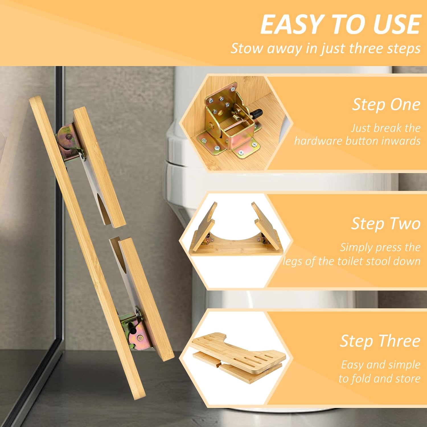 Tabouret de toilette bambou - pliable, ergonomique, portable - confort intestinal