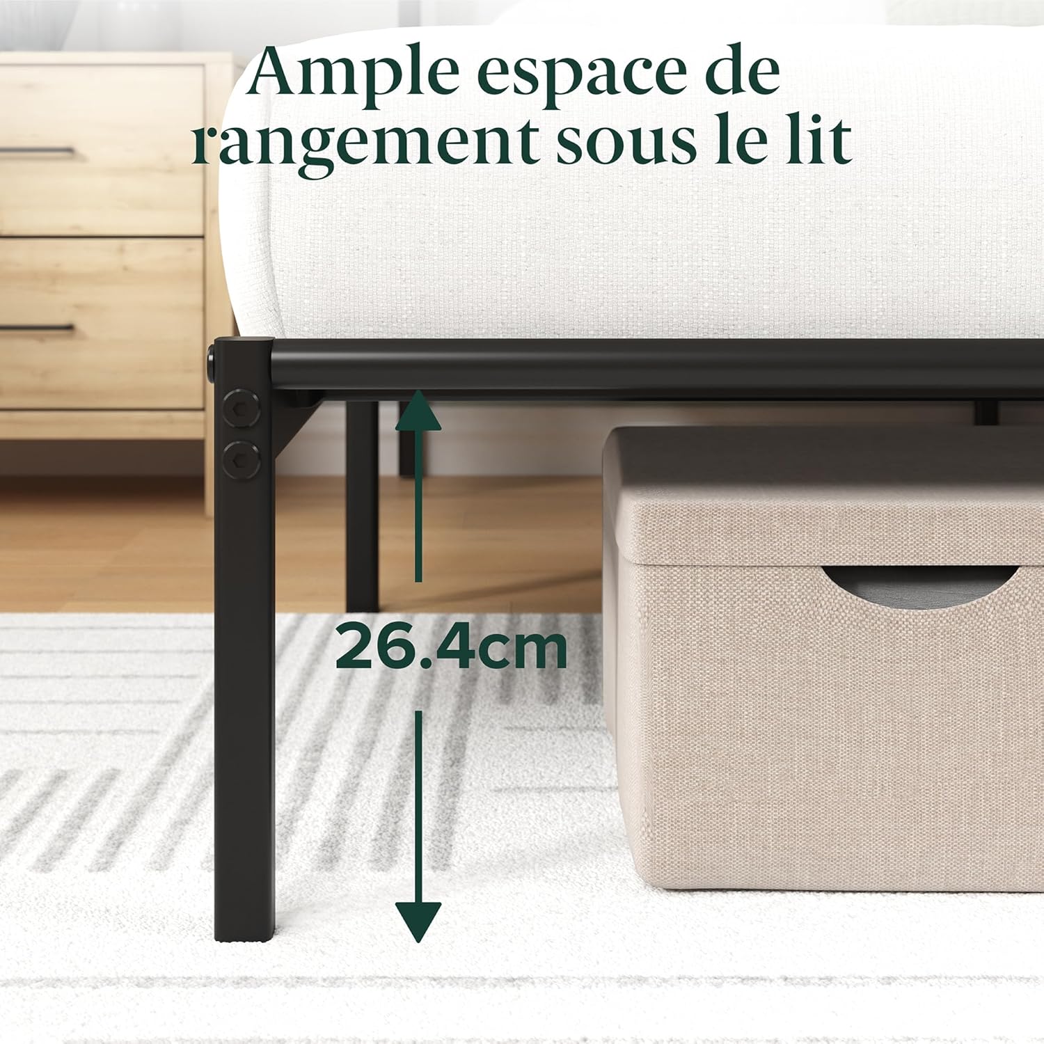 Zinus - Elias - 140x190 cm - sommier métal et tête de lit, hauteur 30cm