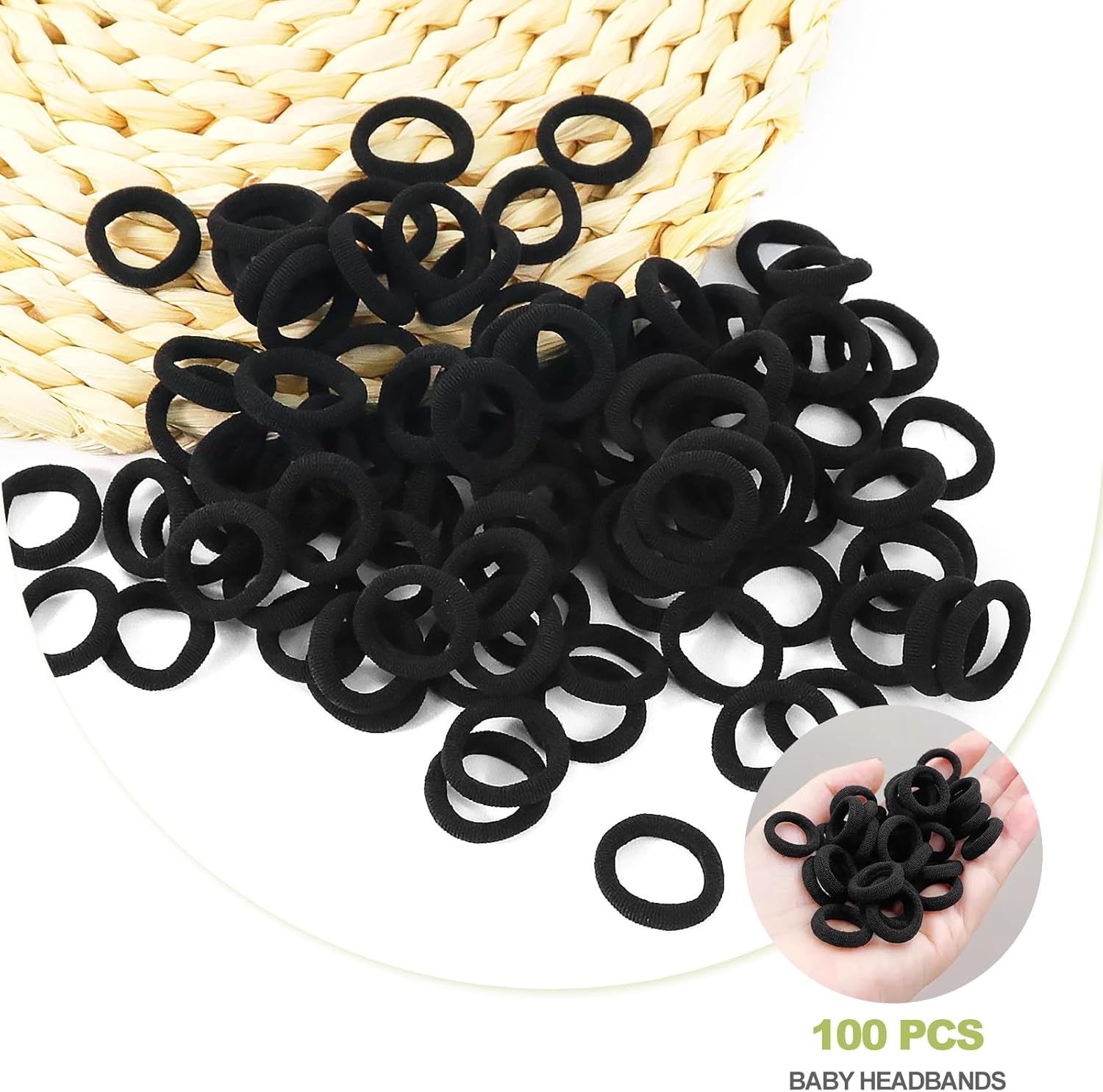 Élastiques à cheveux - mini chouchous noirs - 100 pcs - bébé et enfant