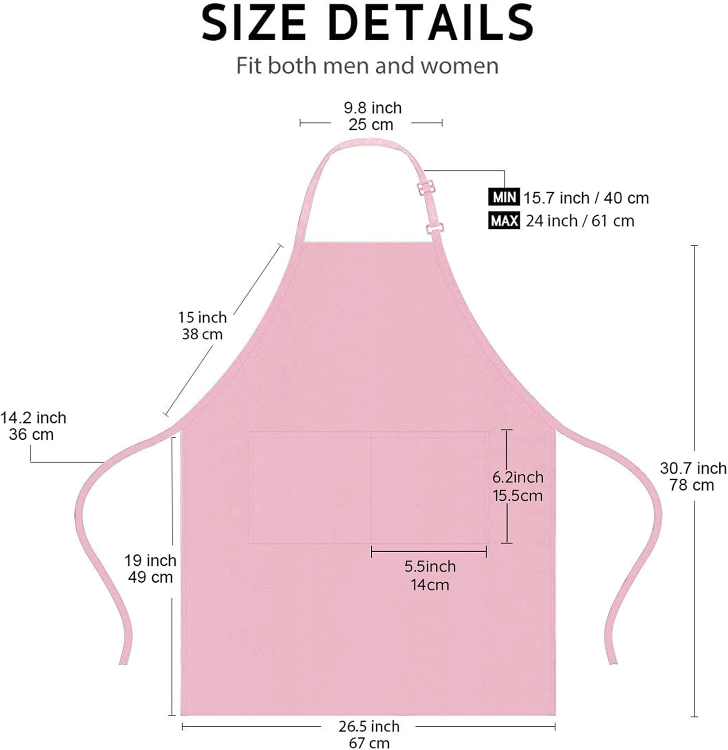 atopo - Tablier chef 4 pack - réglable, étanche, 2 poches - rose