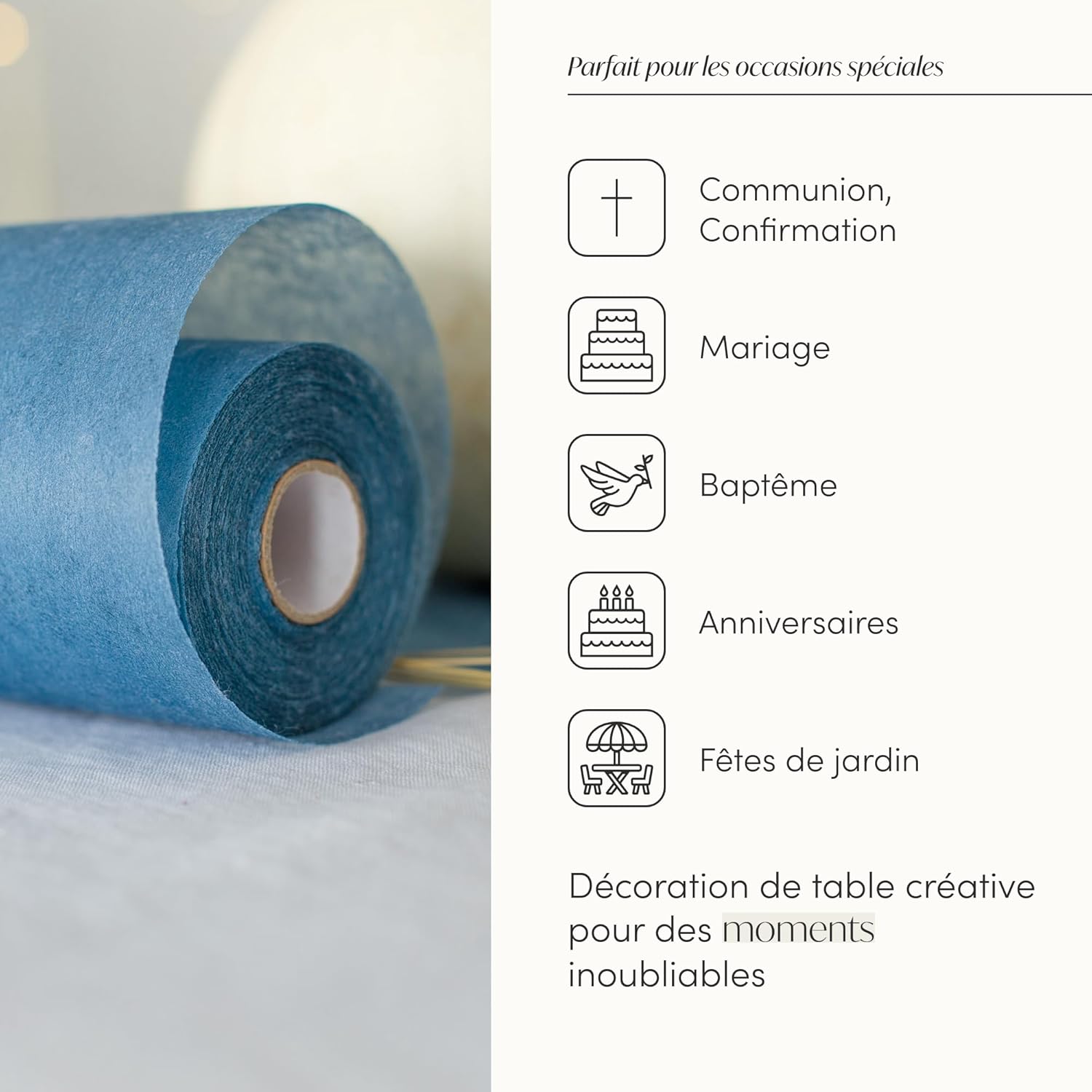 100%Mosel - Chemin de Table Non-tissé - 30x2500cm - Bleu fumeux, décoratif