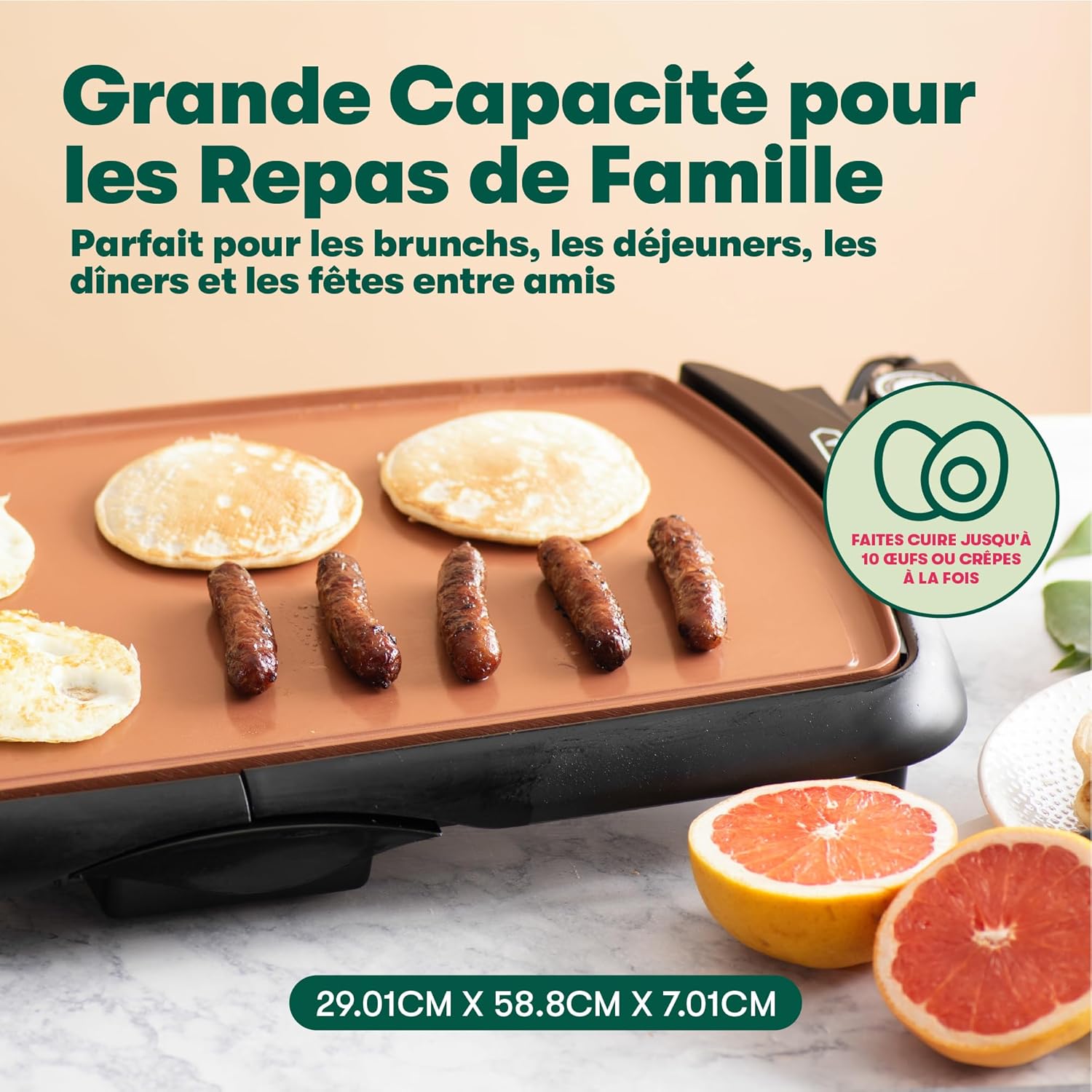 Bella - Plaque de cuisson électrique et grill - 26,7x50,8 cm - surface antiadhésive, sonde amovible, Copper