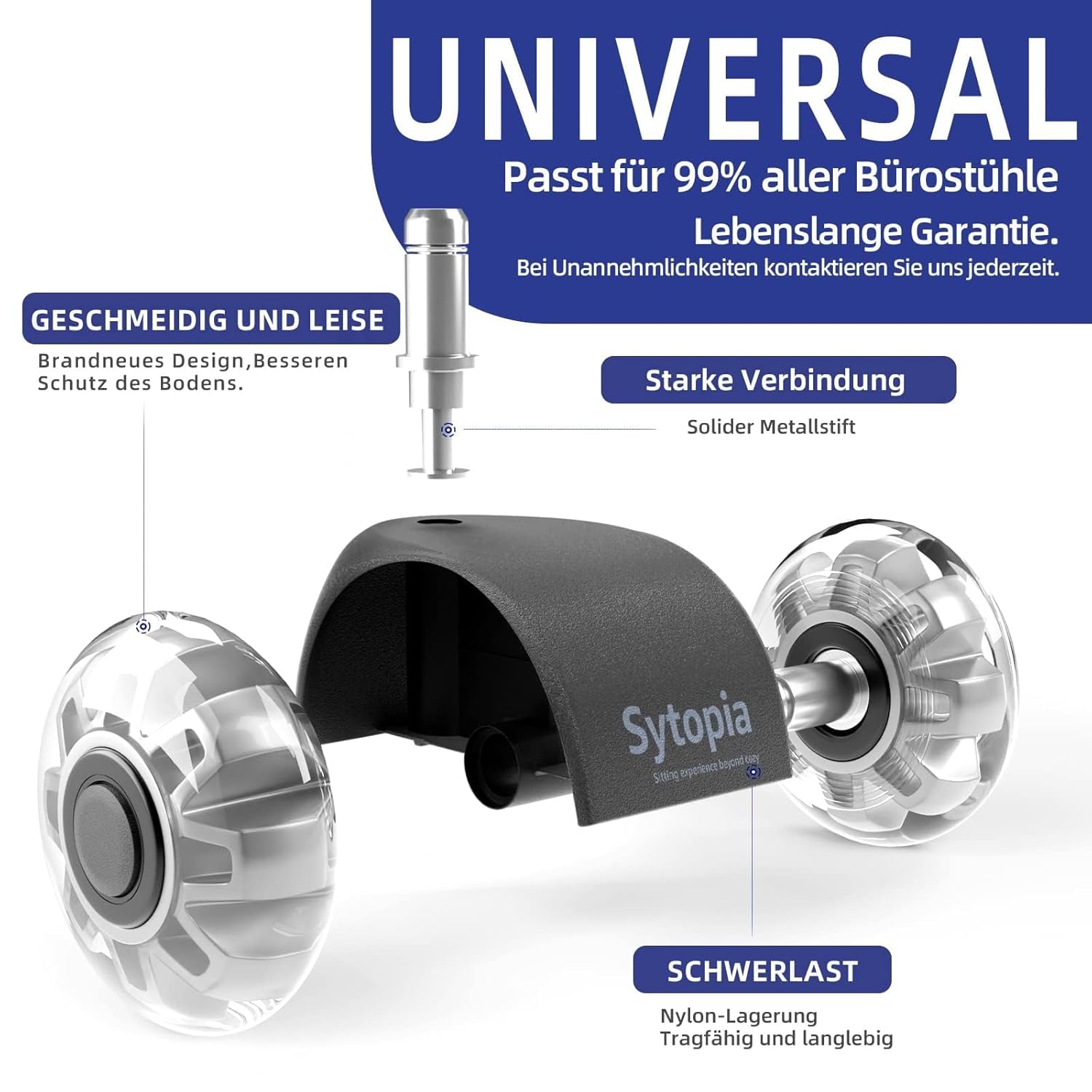 Sytopia - roulettes chaise bureau, lot de 5, 11x22mm, silencieuses, adaptées sols durs