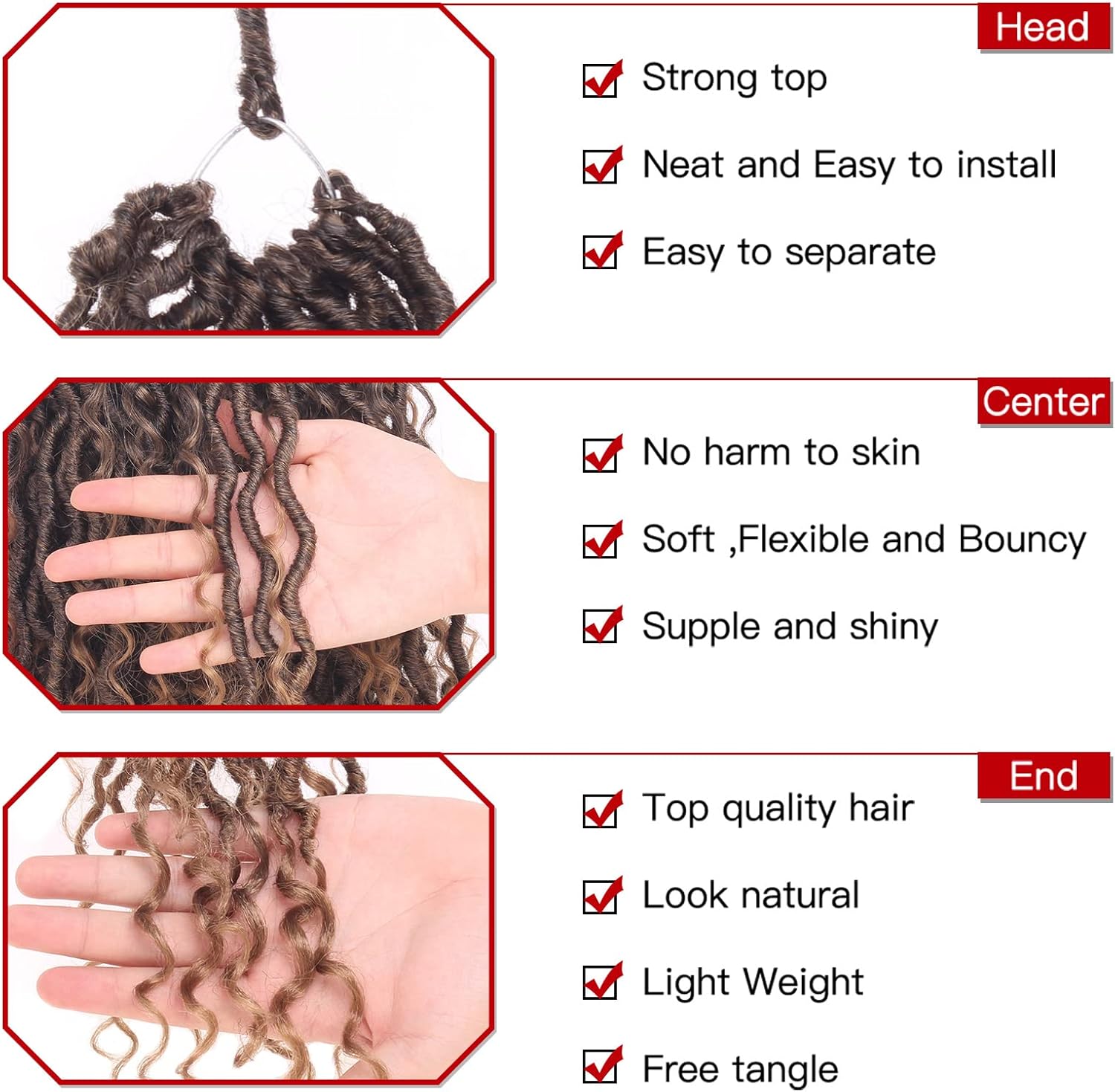 Xtrend - Extensions crochet bohème ombrées, 35,6 cm, lot de 8, T27#
