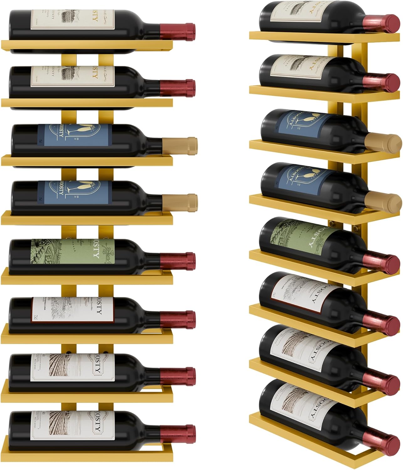 FAVOOSTY - Porte-bouteilles mural 8 niveaux métal, doré, 80x20 cm