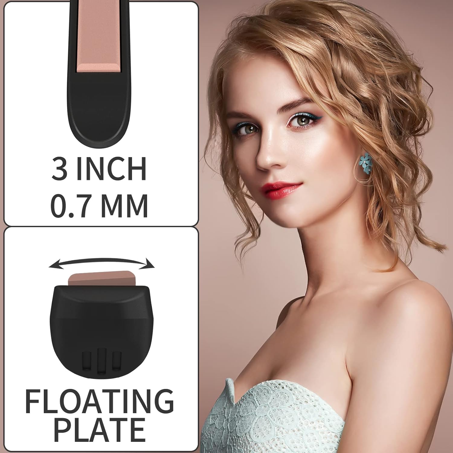 K&K - Mini Lisseur Cheveux Court - 2 en 1, titane, 50-230°C, arrêt auto