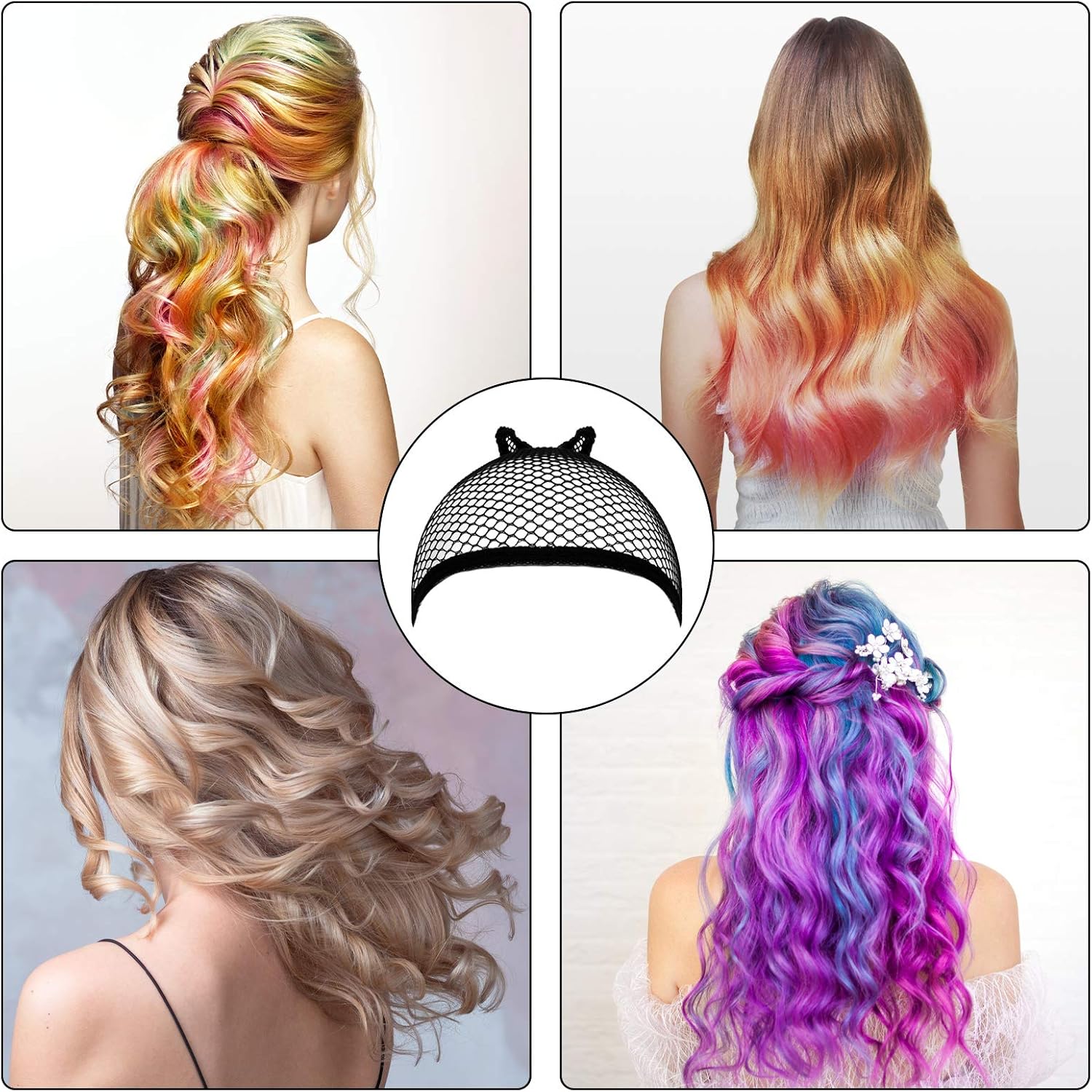 URAQT - Bonnet perruque filet unisexe - 4 pièces - nude et noir