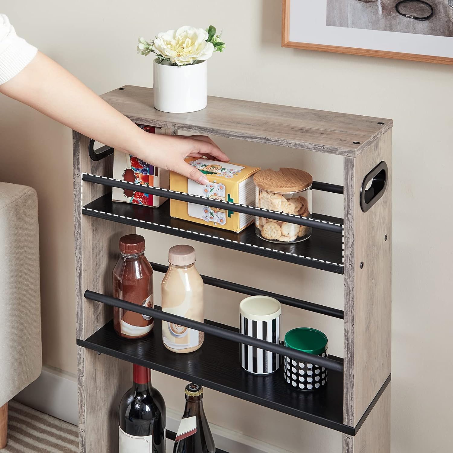 HOOBRO - chariot de rangement 4 niveaux, roulettes, poignée, bords relevés, mince, EBG15TC01