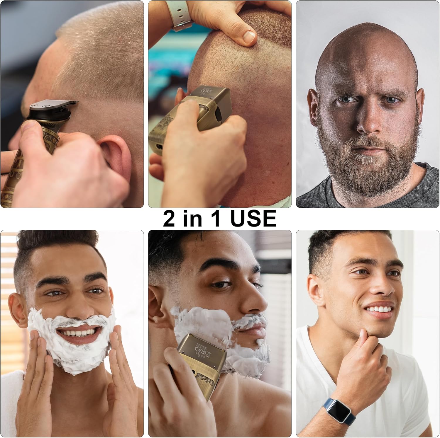 Tondeuse cheveux homme - tondeuse barbe sans fil - 3 lames, électrique, compacte