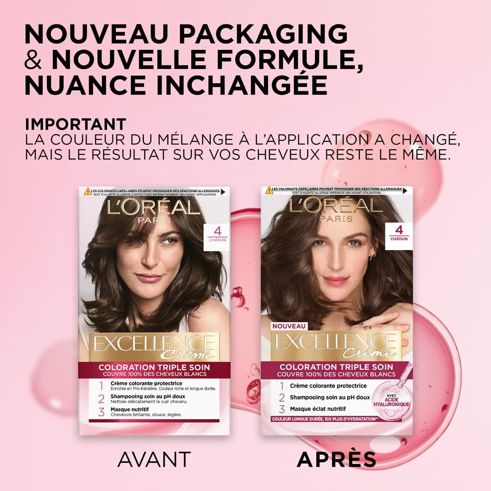 L'Oréal Paris - Excellence Crème - coloration permanente - couvre 100% cheveux blancs, soin triple, nuance 6.41