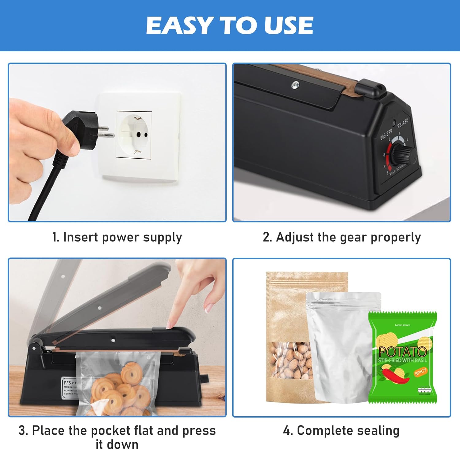 Scelleuse thermique - 200 mm - réglage impulsion, pour sacs PE/PP/Mylar