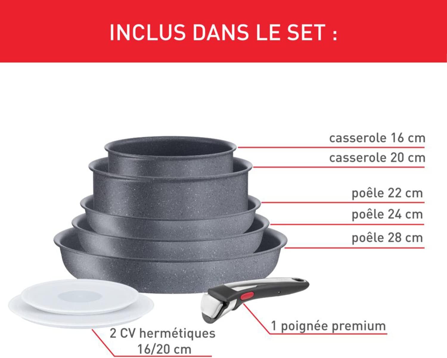 Tefal - Ingenio Natural On - batterie cuisine 8 pièces induction, revêtement antiadhésif, empilable, poignée amovible, l