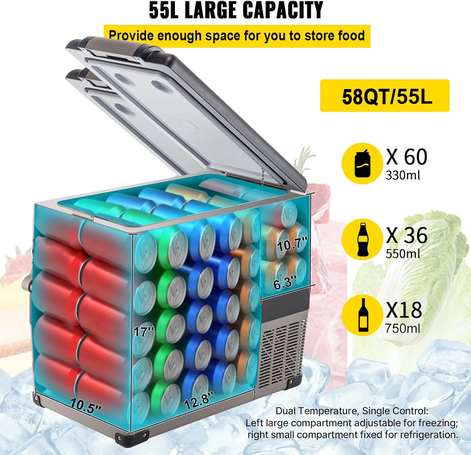 VEVOR - glacière congélateur 30L, 58x36.8x36.1cm, -20 à 20°C, silencieux, panneau numérique