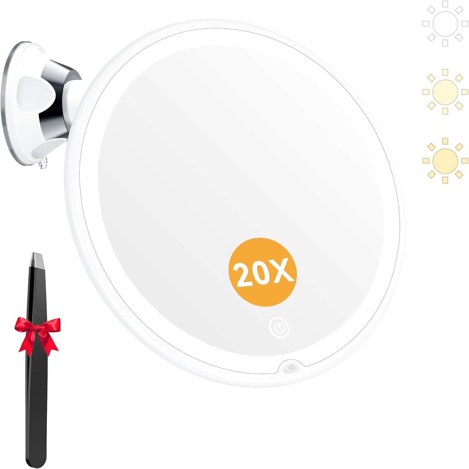 Auxmir - miroir grossissant 20X - LED 3 tons, ventouse, 360°, compact
