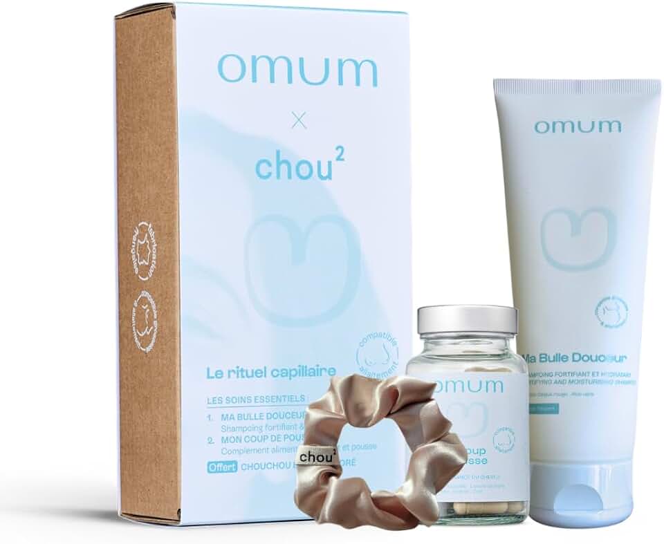 Omum - Coffret soins capillaires vegan - shampoing + complément, hydratant et fortifiant, petit cadeau