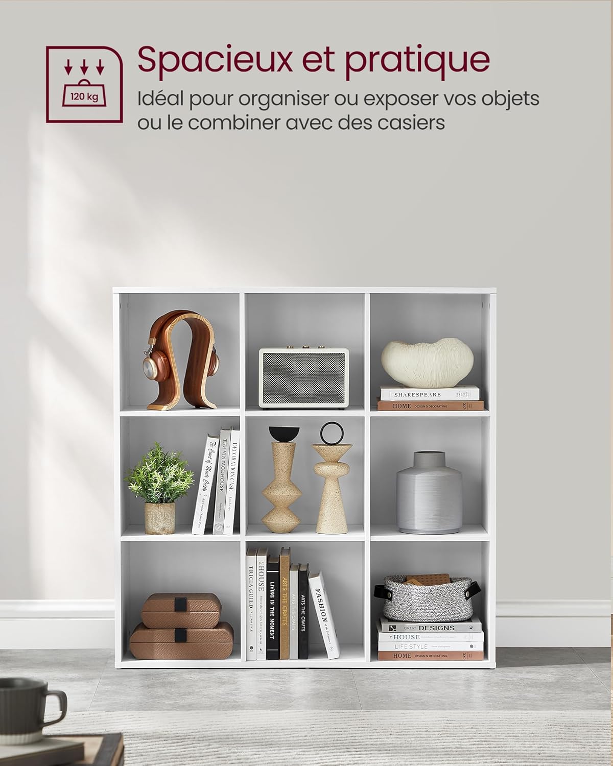 VASAGLE - bibliothèque 9 cases - blanc nuage - 92x30x92 cm - LBC177W01