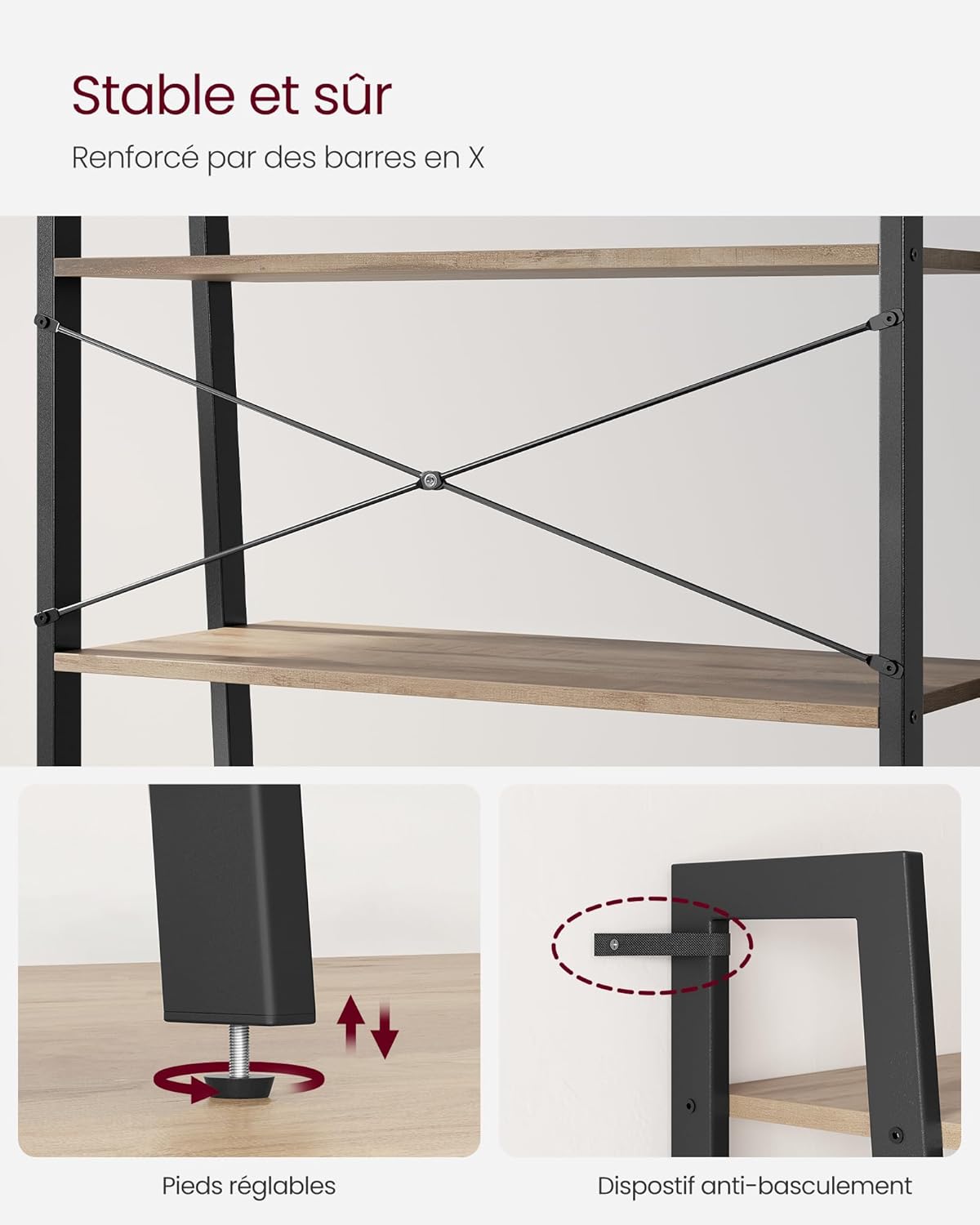 VASAGLE - meuble de rangement industriel 4 niveaux acier 59x30x125cm LLS144B50