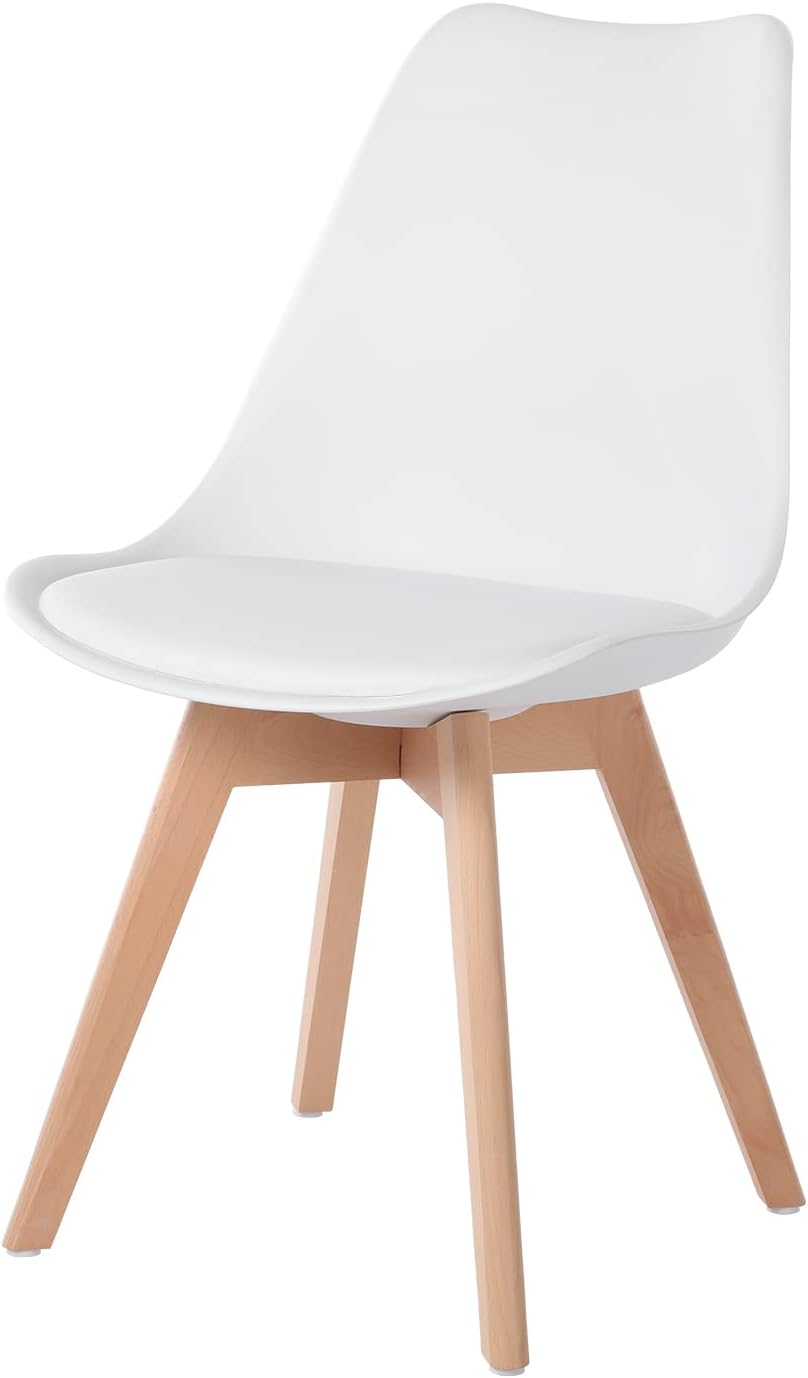 EGGREE - chaises scandinaves - lot de 8, blanc, bois hêtre, rembourrées