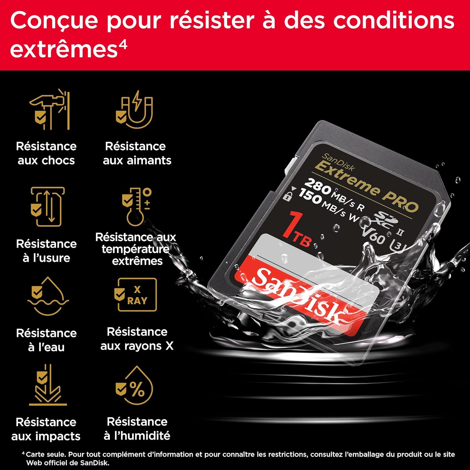 SanDisk - Extreme PRO SDXC - 1 To - 280 Mo/s, UHS-II, V60, RescuePRO Deluxe