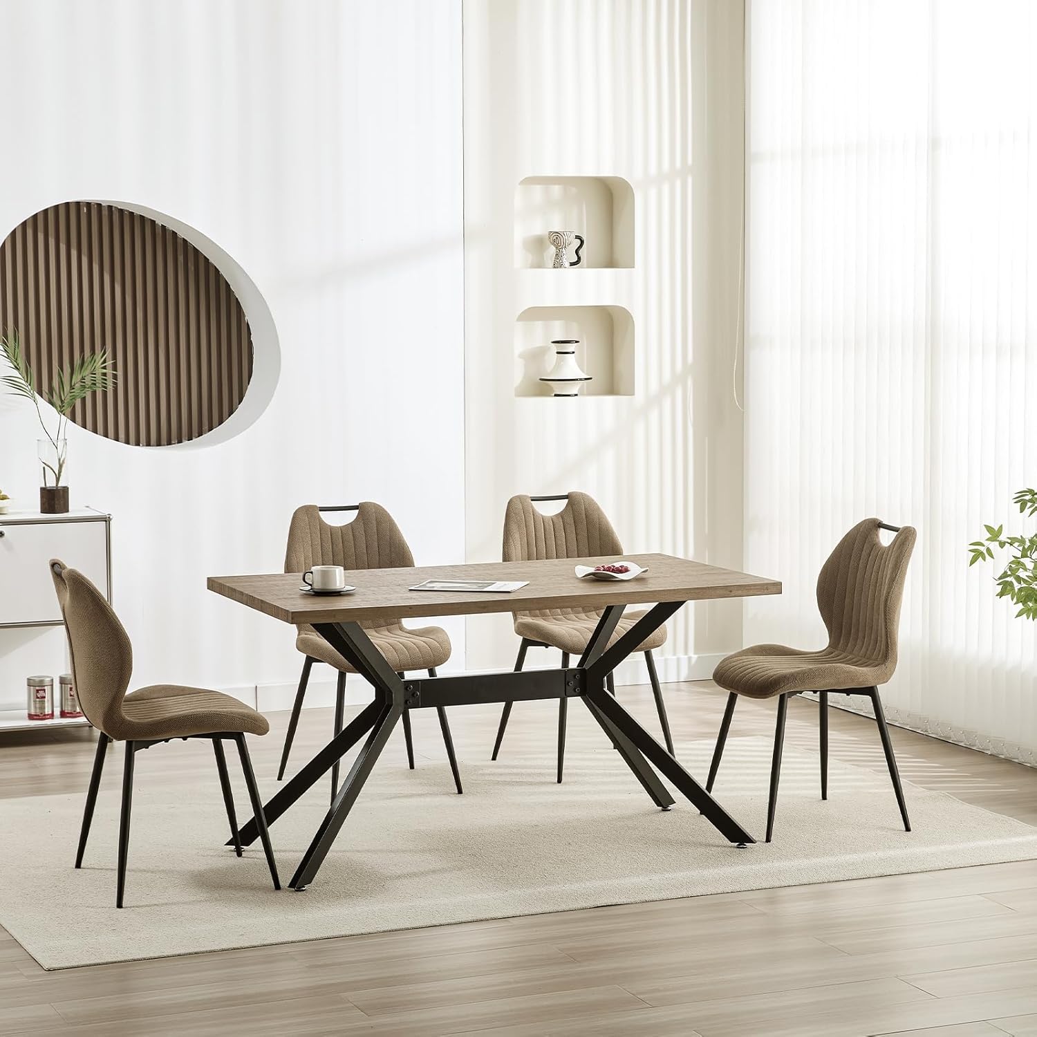 Chaises de salle à manger - tissu kaki, pieds métal, lot de 6, confortables