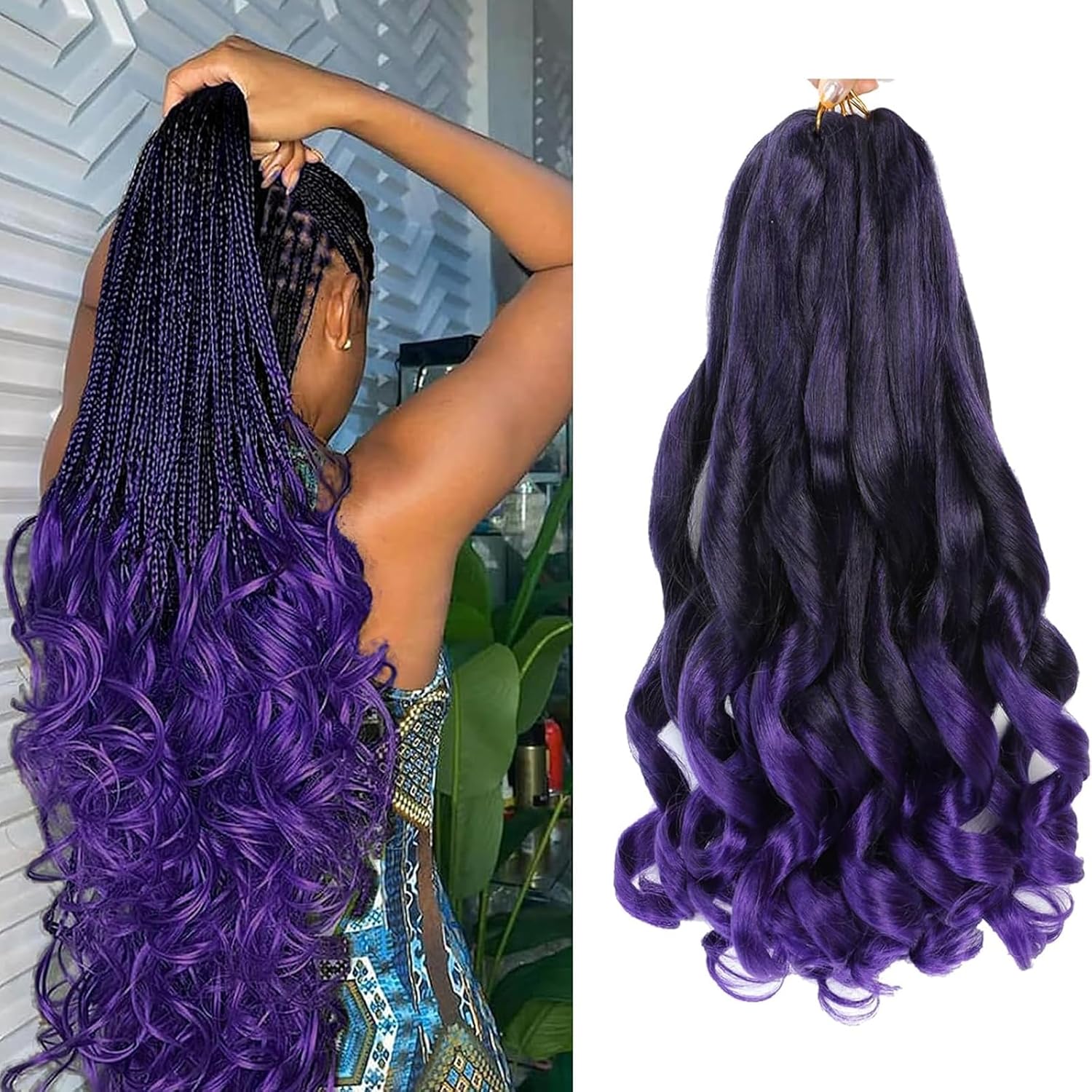 French Curl Braids - tresses afro bouclées 41cm, 8 paquets, 1B/Purple