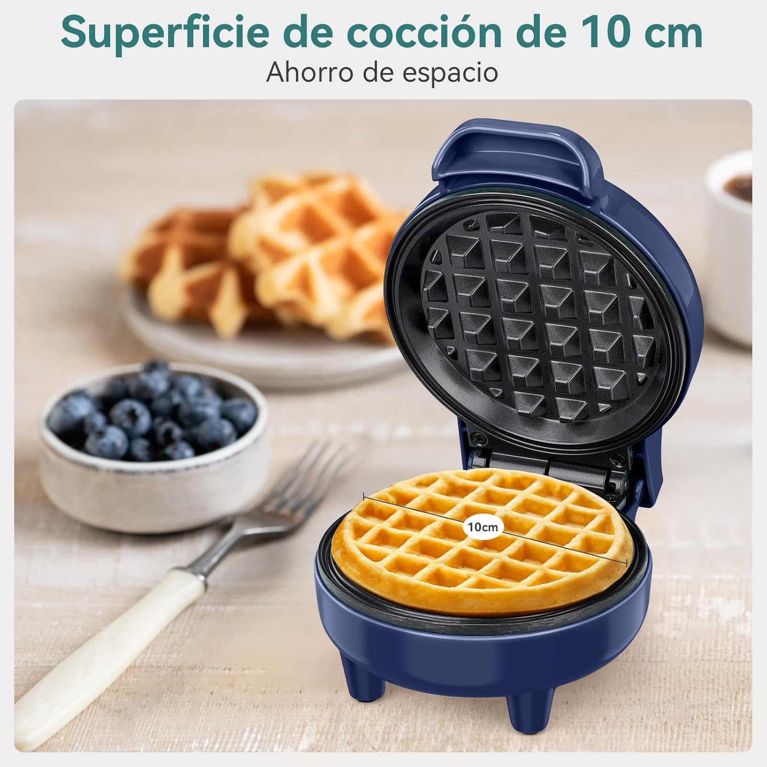 SNAILAR – Mini gaufrier compact, 550W, bleu, design mignon